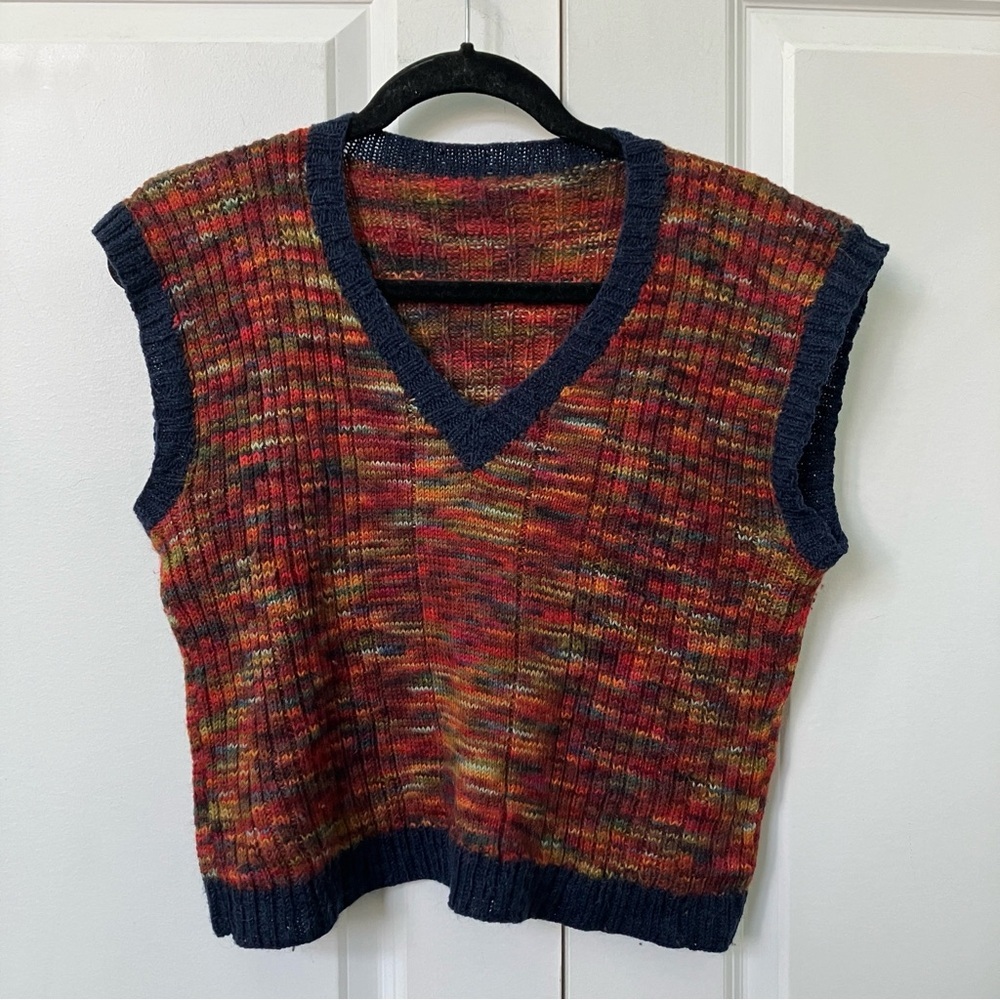 Handmade Multicolour Rust Knit V Neck Crop Vest